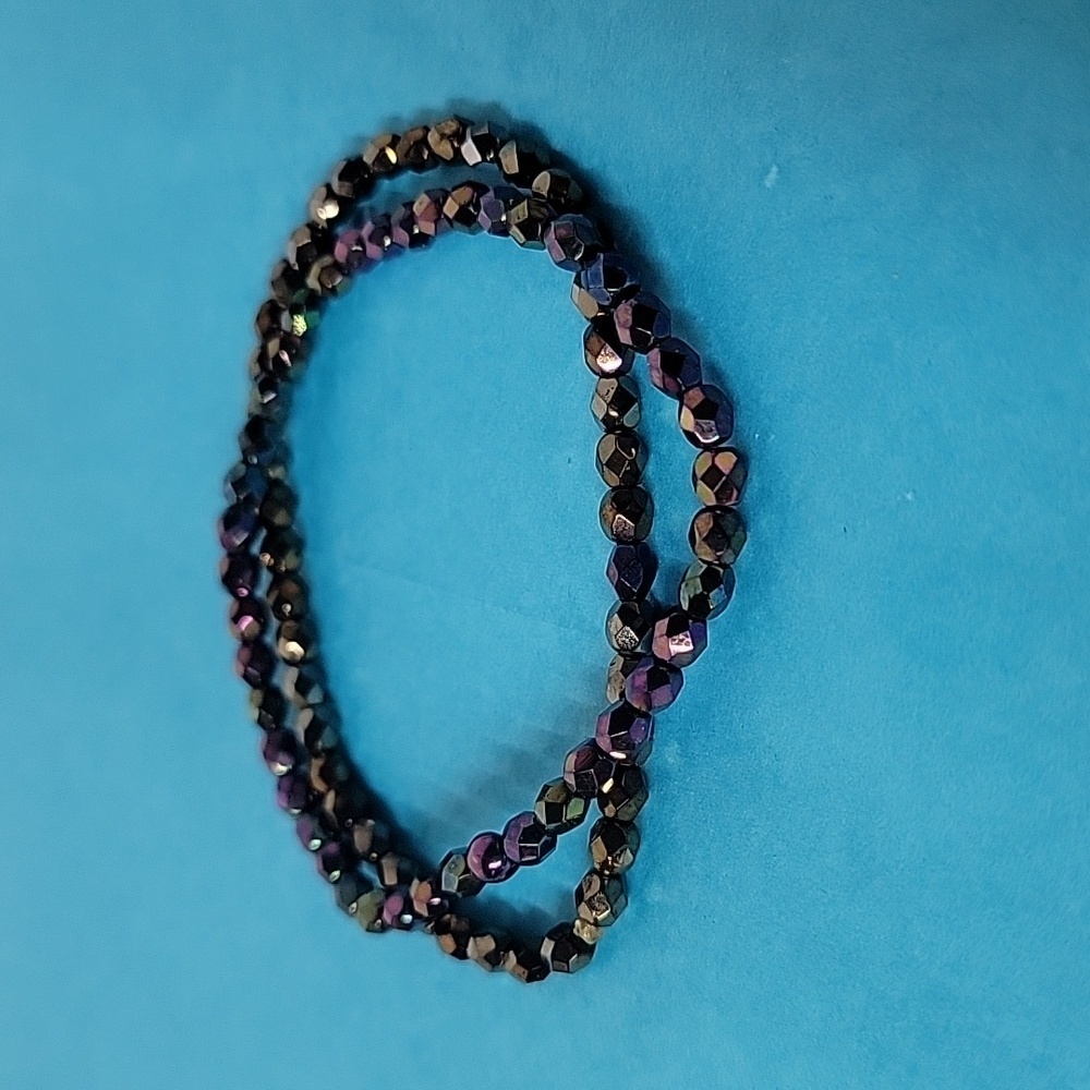 2 Czech 4mm Fire Polished Round Purple  Stretch Bracelet
